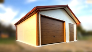 6×5,8m-es DELUX szigetelt mobilgarázs nyeregtetővel, szekcionált kapuval és 2db ajtóval, 2db ablakkal, 2db szellőzőráccsal, belső 2,4x2,9m-es leválasztott helyiséggel, szegélyekkel, ereszcsatornával, cserepeslemez tetőborítással, horganyzott vázszerkezettel